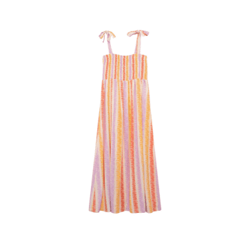 Compañía Fantástica Striped Long Dress In Coral Stripes From In Pink