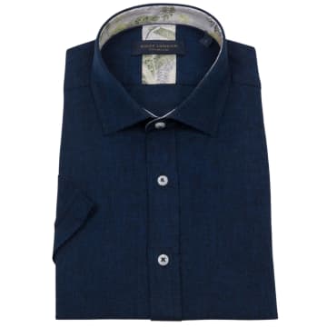 Guide London Linen Blend Short Sleeve Shirt In Blue