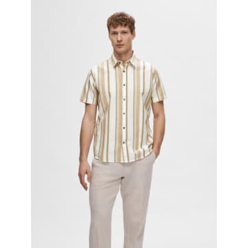 Selected Homme Ss Linen Stripe Shirt Kelp In Multi