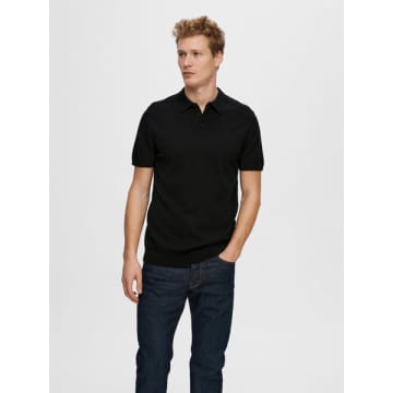 Selected Homme Berg Ss Knit Polo In Black