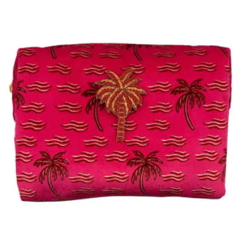 Sixton London Pink Palm Make Up Bag & Palm Pin Large Recycled Velvet