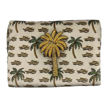 Sixton London Sand Palm Make Up Bag & Palm Tree Pin Large Recycled Velvet In Brown