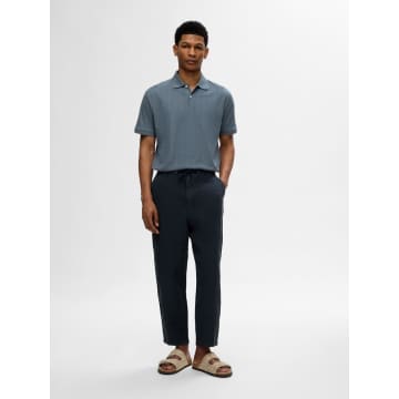 Selected Homme Relaxed Cropped Magnus Linen Pant In Blue