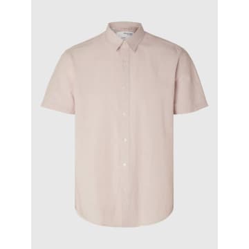 Selected Homme Classic Linen Ss Shirt Cameo Rose In Neutral