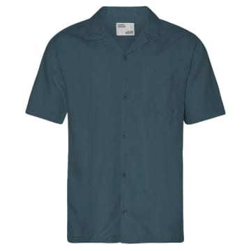 Shop Colorful Standard Short Sleeve Linen Shirt Petrol Blue