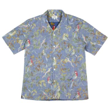 Shop Hartford Palm Mc Bird Print Short Sleeve Shirt Blue Multi