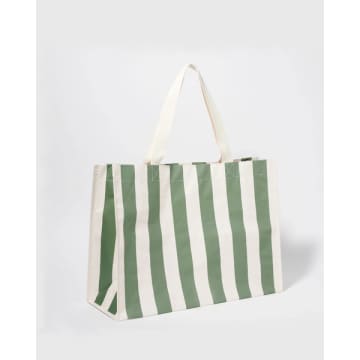 Shop Sunnylife Carryall Beach Bag Olive Stripe In Green