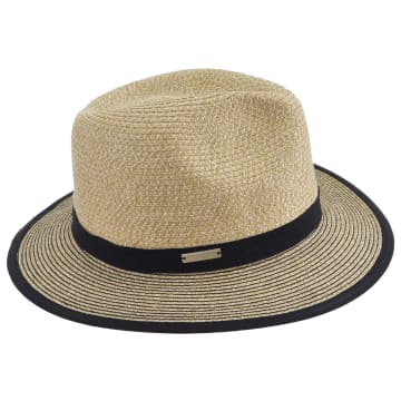 Shop Seeberger Seeburger Paper Braid Fedora With Contrast Stitch In Linen And Black 55415
