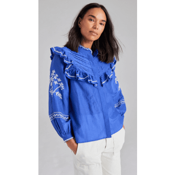 Shop Cape Cove Cow Parsley Pintuck Blouse In Blue