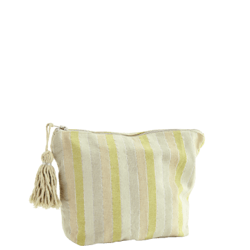 Shop Madam Stoltz Lime Striped Toiletry Bag With Tassel In Green