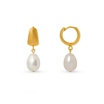 Shop Orelia Domed Pearl Drop Huggie Hoop Earrings- Gold