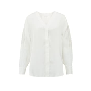 Shop Yaya V-neck Blouse With Open Work Tapes | Off White