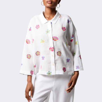Shop Sahara Floral Embroidery Boxy Shirt In White