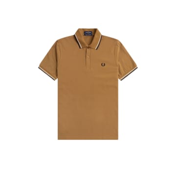 Shop Fred Perry Reissues Original Twin Tipped Polo Dark Caramel / Ecru / Navy In Blue