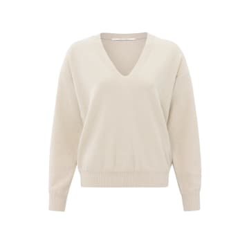 Shop Yaya Sweater With V Neckline And Dropped Shoulders | Gray Morn Beige In Neturals