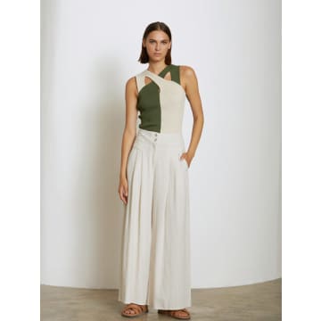 Shop Skatie Brand Linen Palazzo Trousers In Flax