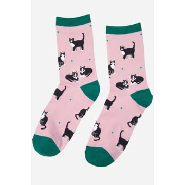 Shop Sock Talk Women's Cat Print Bamboo Socks In Pink