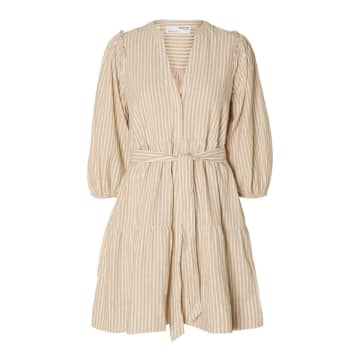 Shop Selected Femme Hillie 3/4 Striped Linen Dress