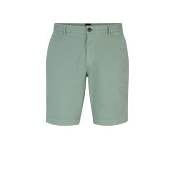 Shop Hugo Boss Slice-short Open Green Slim Fit Shorts In Stretch Cotton 50512524 373