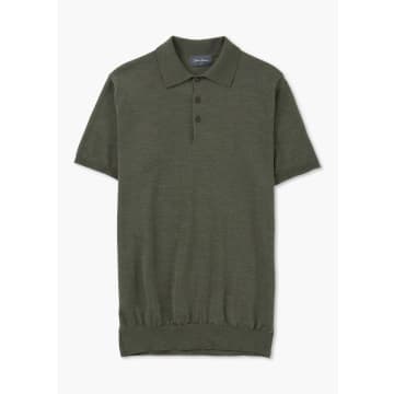 Shop Oliver Sweeney Mens Covehithe Merino Wool Knitted Polo Shirt In Khaki