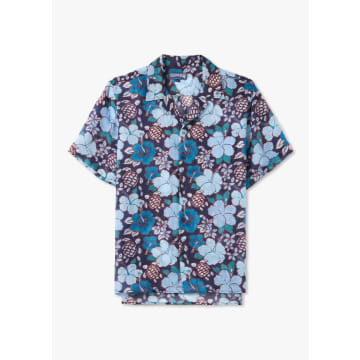 Shop Vilebrequin Mens Tropical Turtles Print Bowling Shirt In Midnight Blue