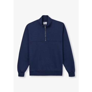 Shop Colorful Standard Mens Organic Quarter Zip Sweatshirts In Marine Blue
