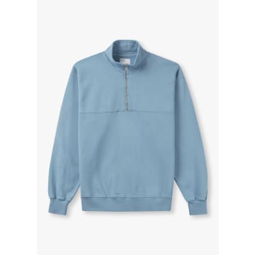 Shop Colorful Standard Mens Organic Quarter Zip Sweatshirts In Seaside Blue
