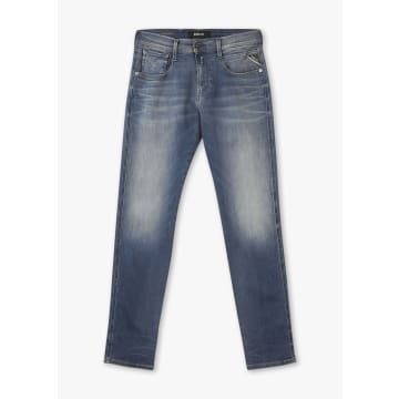 Shop Replay Mens Anbass Hyperflex Dust Slim Jeans In Medium Blue