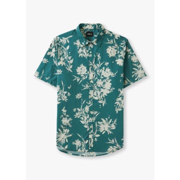 Replay Mens Floral Print Short Sleeve Shirt In Pale Emerald & Beige In Green