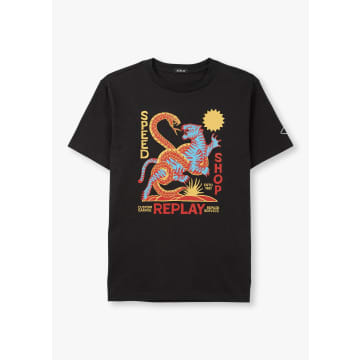 Shop Replay Mens Tiger & Snake Print T-shirt In Black