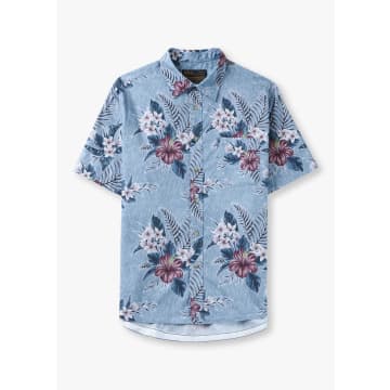 Replay Mens Floral Print Short Sleeve Shirt In Blue & Hibiscus