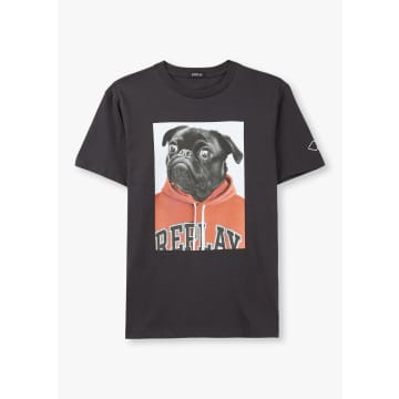 Shop Replay Mens Classic Pug Print T-shirt In Nearly Black