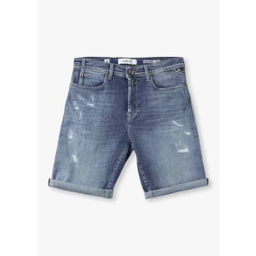 Shop Replay Mens Rbj.981 Aged Eco Denim Shorts In Medium Blue