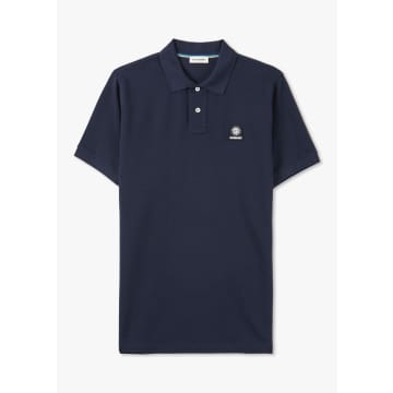 Shop Sandbanks Mens Badge Logo Polo Shirt In Navy In Blue