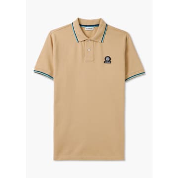 Shop Sandbanks Mens Badge Logo Tipped Sleeve Polo Shirt In Beige In Neturals
