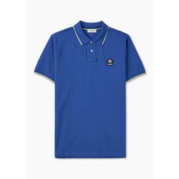 Shop Sandbanks Mens Badge Logo Tipped Sleeve Polo Shirt In Nautical Blue