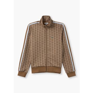 Shop Lacoste Mens Monogram Zipped Sweatshirt In Brown