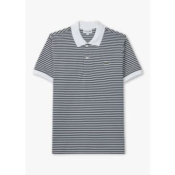 Shop Lacoste Mens Striped Cotton Polo Shirt In Blue/white