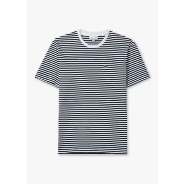 Shop Lacoste Mens Heavy Cotton Striped T-shirt In White/navy