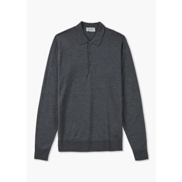 Shop John Smedley Mens Knitted Belper Long Sleeve Polo Shirt In Charcoal