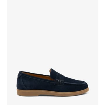 Shop Loake Navy Lucca Suede Loafers In Blue