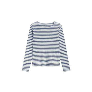 Ese O Ese Linen Stripes T-shirt In Ecru & Navy From In Blue