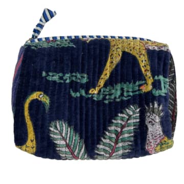 Shop Sixton London Madagascar Make-up Bag In Blue With An Insect Brooch