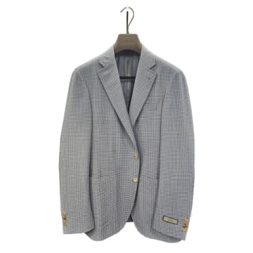Shop Canali - Sky Blue Houndstooth Linen And Wool Kei 2 Button Jacket 13275-cf05070.401