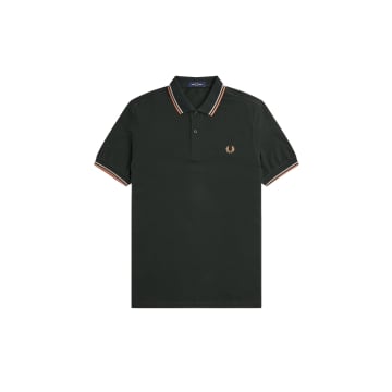 Shop Fred Perry Slim Fit Twin Tipped Polo Night Green / Warm Grey / Light Rust