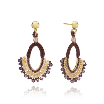 Azuni Kogi Oval Hoop Crochet Bead Earrings In Burgundy And Lilac In Gold