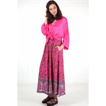 Shop Msh Vintage Floral & Butterfly Print Wide Leg Palazzo Pants In Hot Pink