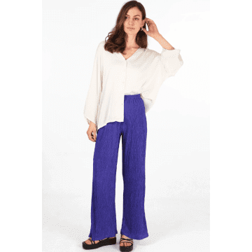 Msh Wide Leg Plisse Trousers With Elastic Smocked Waist In Royal Blue