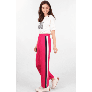 Shop Msh Double Stripe Elasticated Waist Wide Leg Trousers In Hot Pink