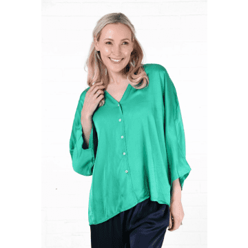 Msh Oversized Button Down Silk Textured Blouse In Green